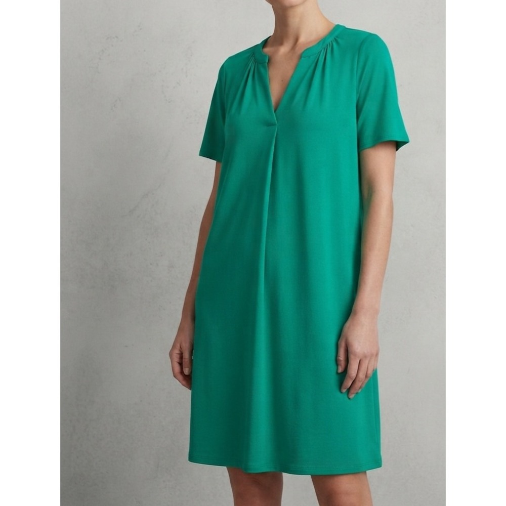 J.Jill Green Wearever Knit Pleated V-Neck Shift Dress‎ S